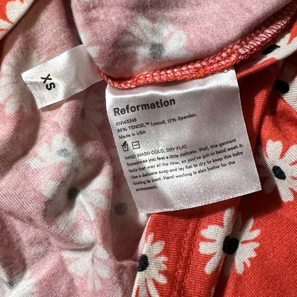 Reformation NEW Inga Red Daisy Floral Print Jersey Knit Mini Dress XS - Picture 7 of 7